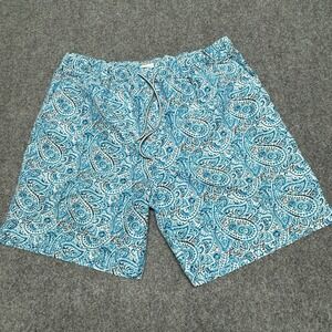 PETER MILLAR Swim Trunks Mens Large Blue Paisley 8" Lined Bathing Suit Shorts